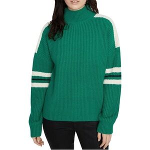 Sanctuary Clothing Womens Speedway Striped Pullover Turtleneck Sweater Green S
